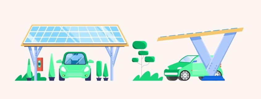 Gezeichnetes Solar Carport und E-Auto