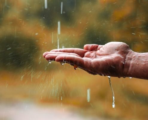 Hand fängt Regentropfen auf | Fallrohr Filter