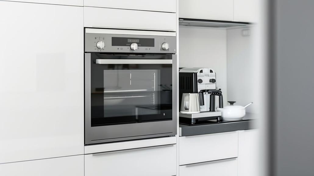 Einbau-Backofen und Kaffeemaschine in moderner Küche – hochwertige Küchengeräte beim Küche kaufen richtig planen