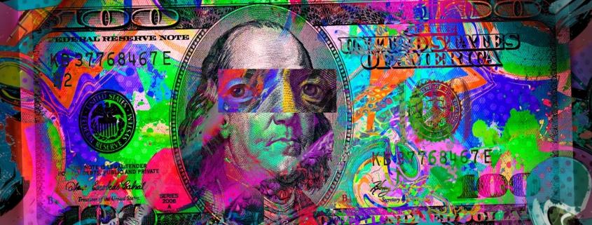 Kreative Dollar-Graffiti-Collage mit Benjamin Franklin