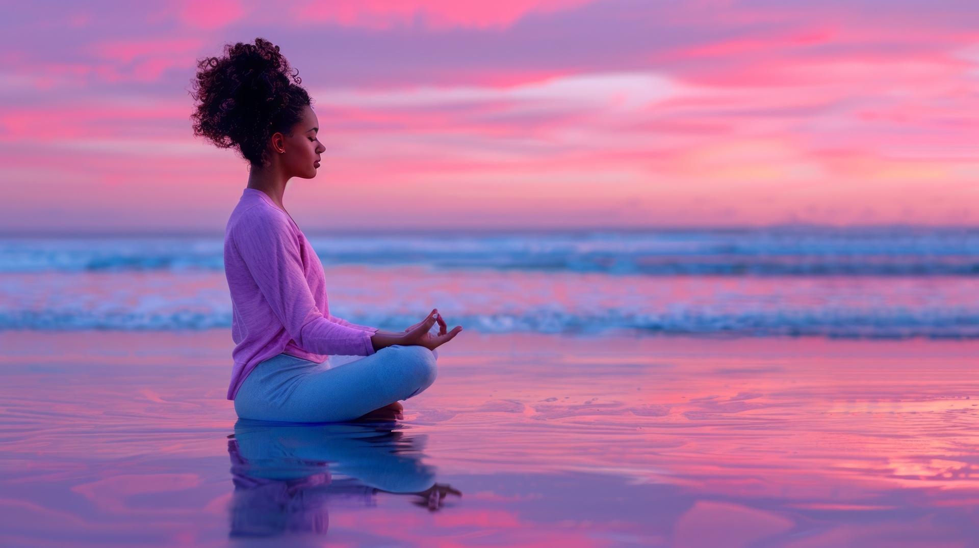 Frau meditiert ruhig am Meer | Breathwork-Ausbildung


