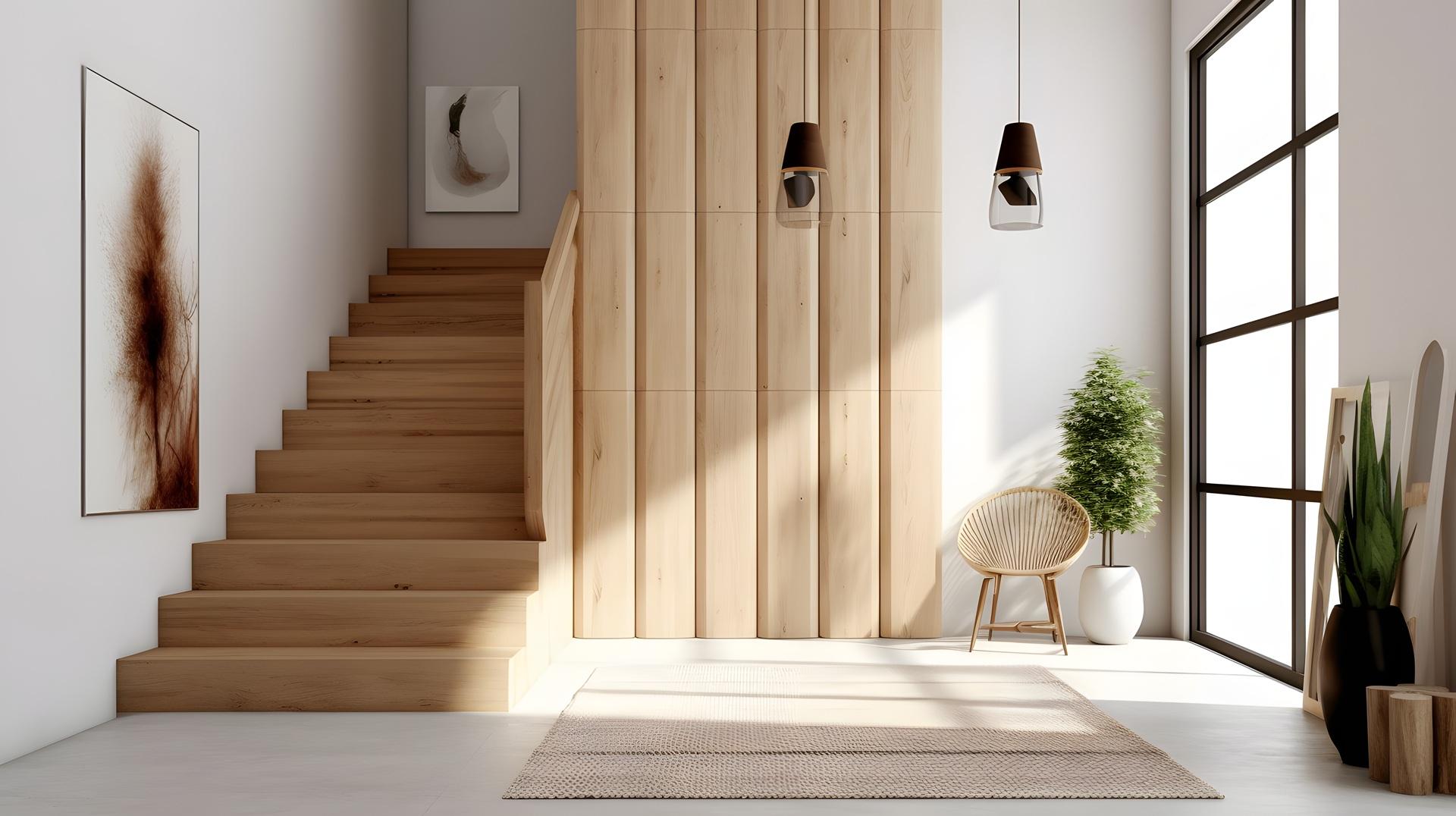 Minimalistische Holztreppe mit Wandpaneelen | Holztreppen Hamburg	