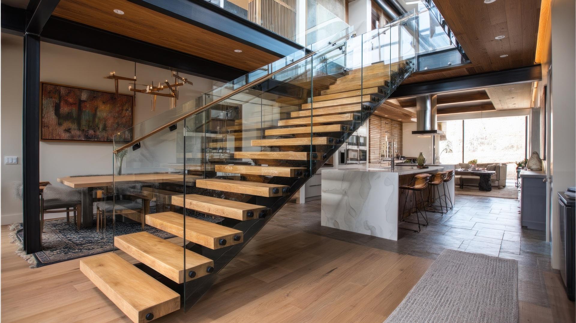 Offene Holztreppe mit Glasgeländer im Loft | Holztreppen Hamburg	
