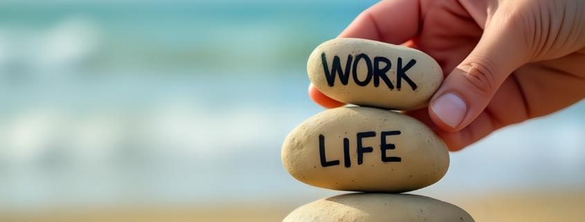 Steine mit Work Life Balance am Strand | Jobs am Meer