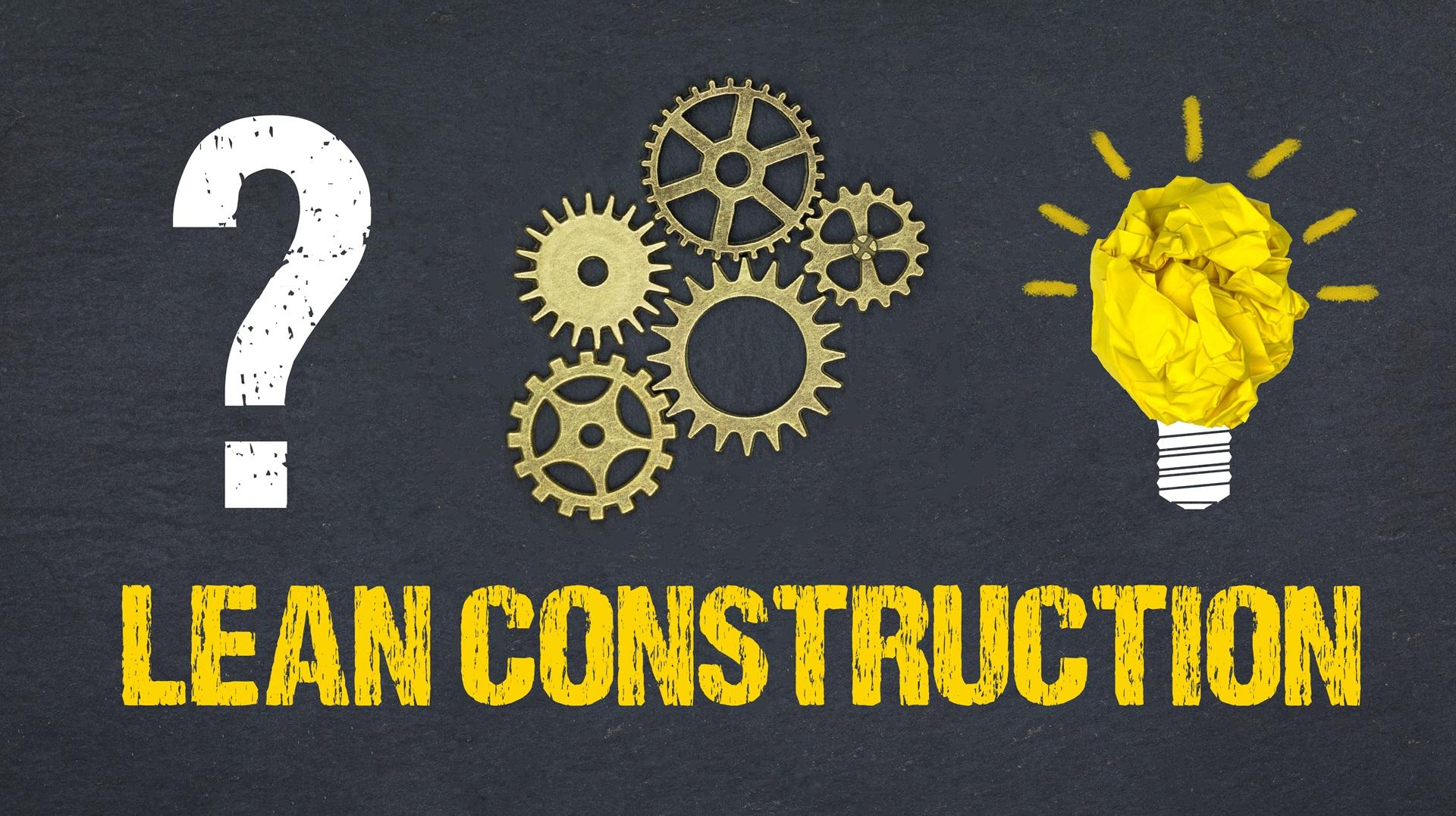 Grafik zu Lean Construction mit Zahnrädern und Glühbirne | Montageanlage