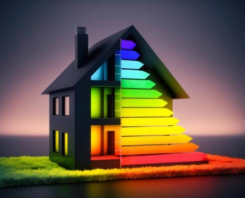 Modellhaus mit Energieeffizienz-Farbstufen | Glas Glas Photovoltaik Module